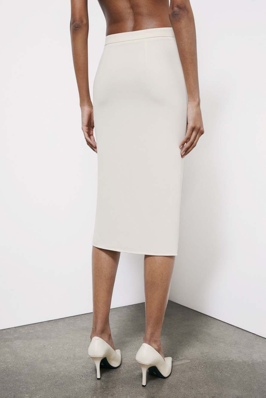 Twill midi skirt with ruffle, White, Patrizia Pepe