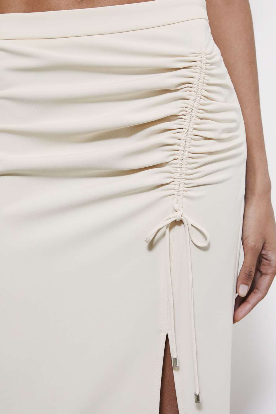 Twill midi skirt with ruffle, White, Patrizia Pepe