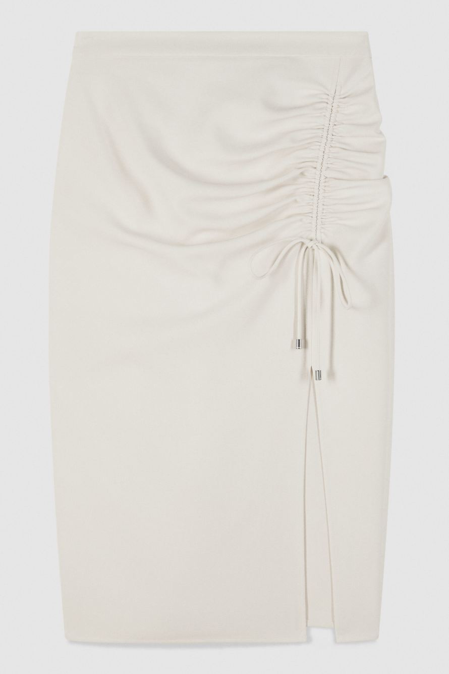 Twill midi skirt with ruffle, White, Patrizia Pepe