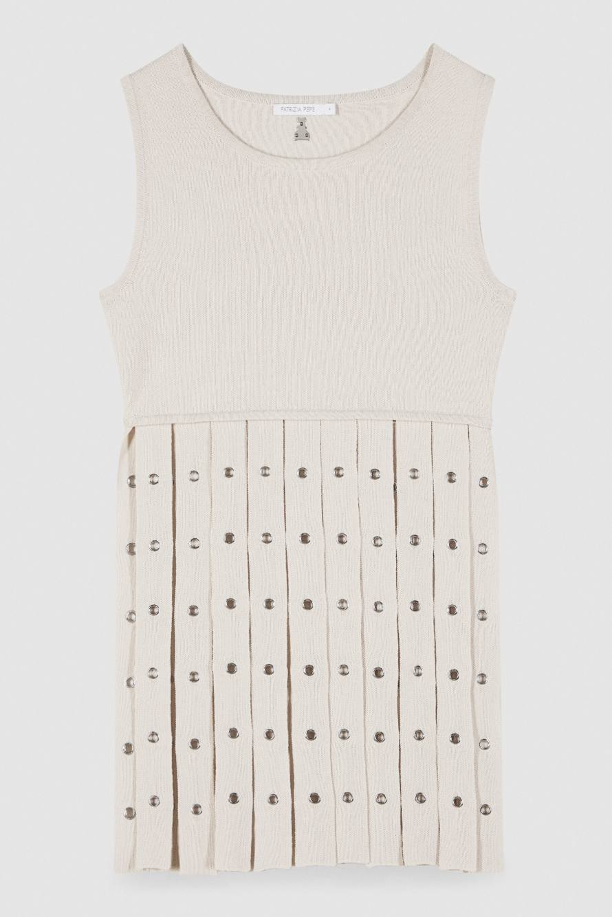 Top in maglia con frange, Bianco, Patrizia Pepe