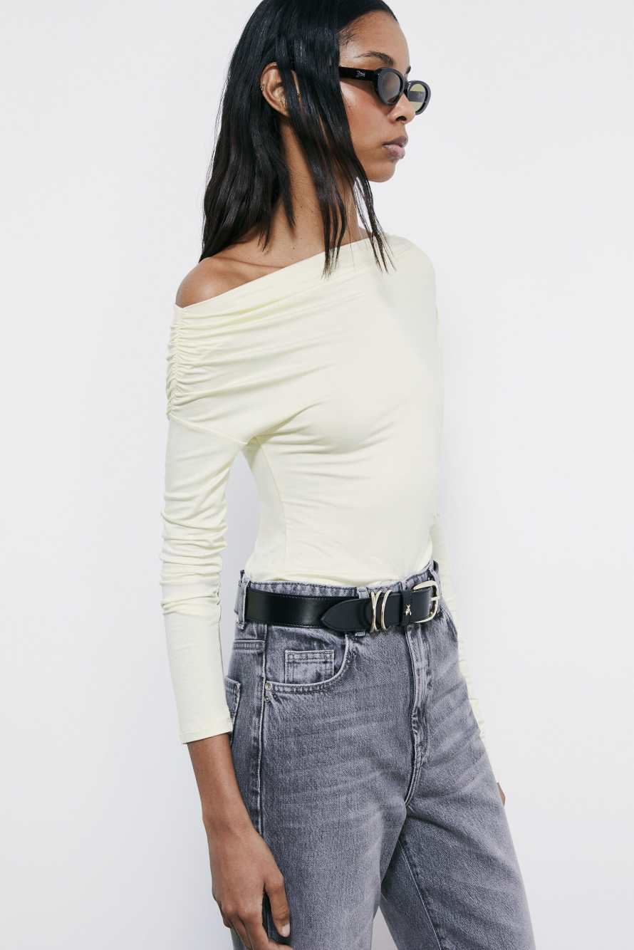 Draped one-shoulder T-shirt, Yellow, Patrizia Pepe