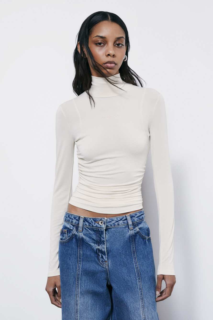 Jersey turtleneck with draping, White, Patrizia Pepe