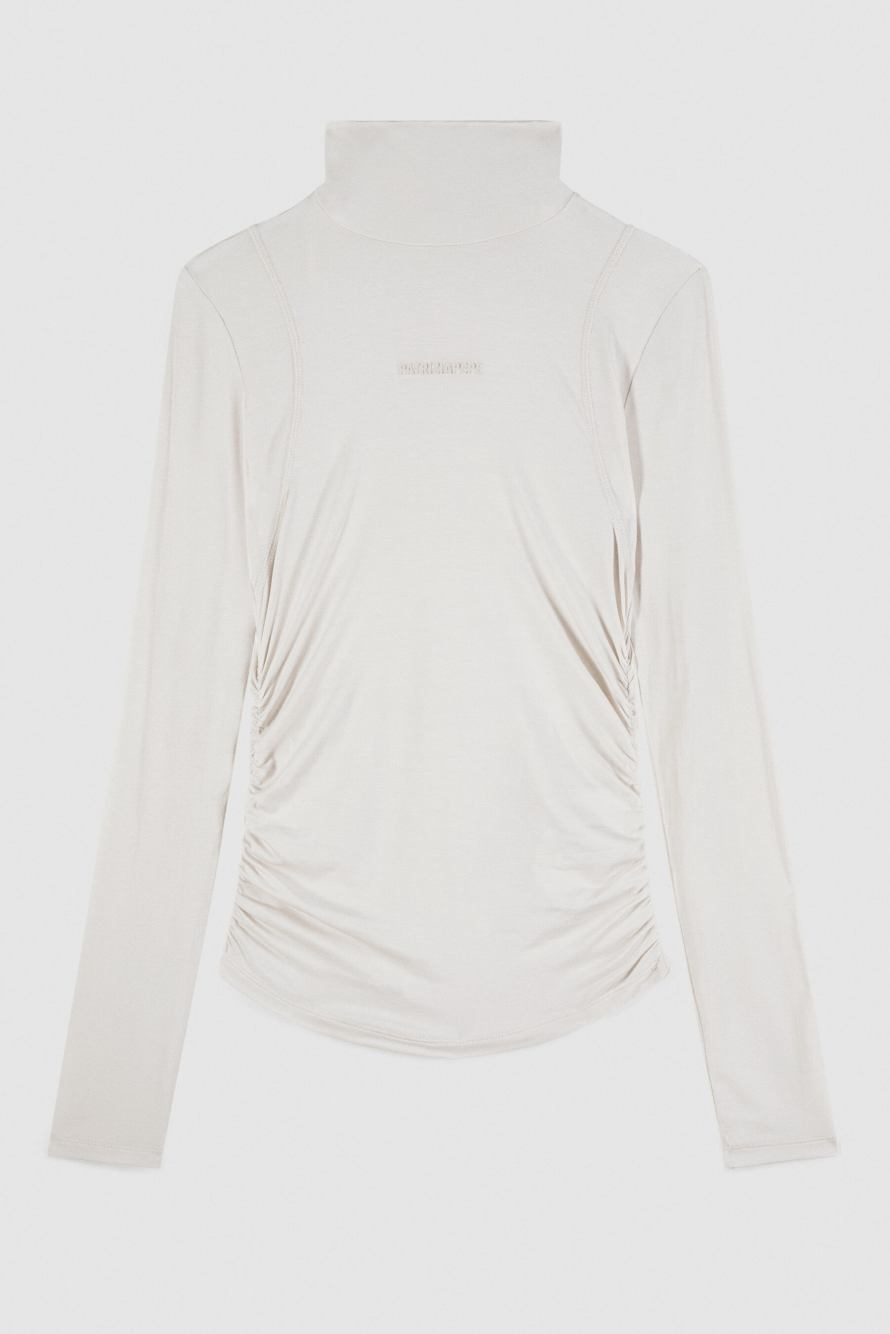 Jersey turtleneck with draping, White, Patrizia Pepe