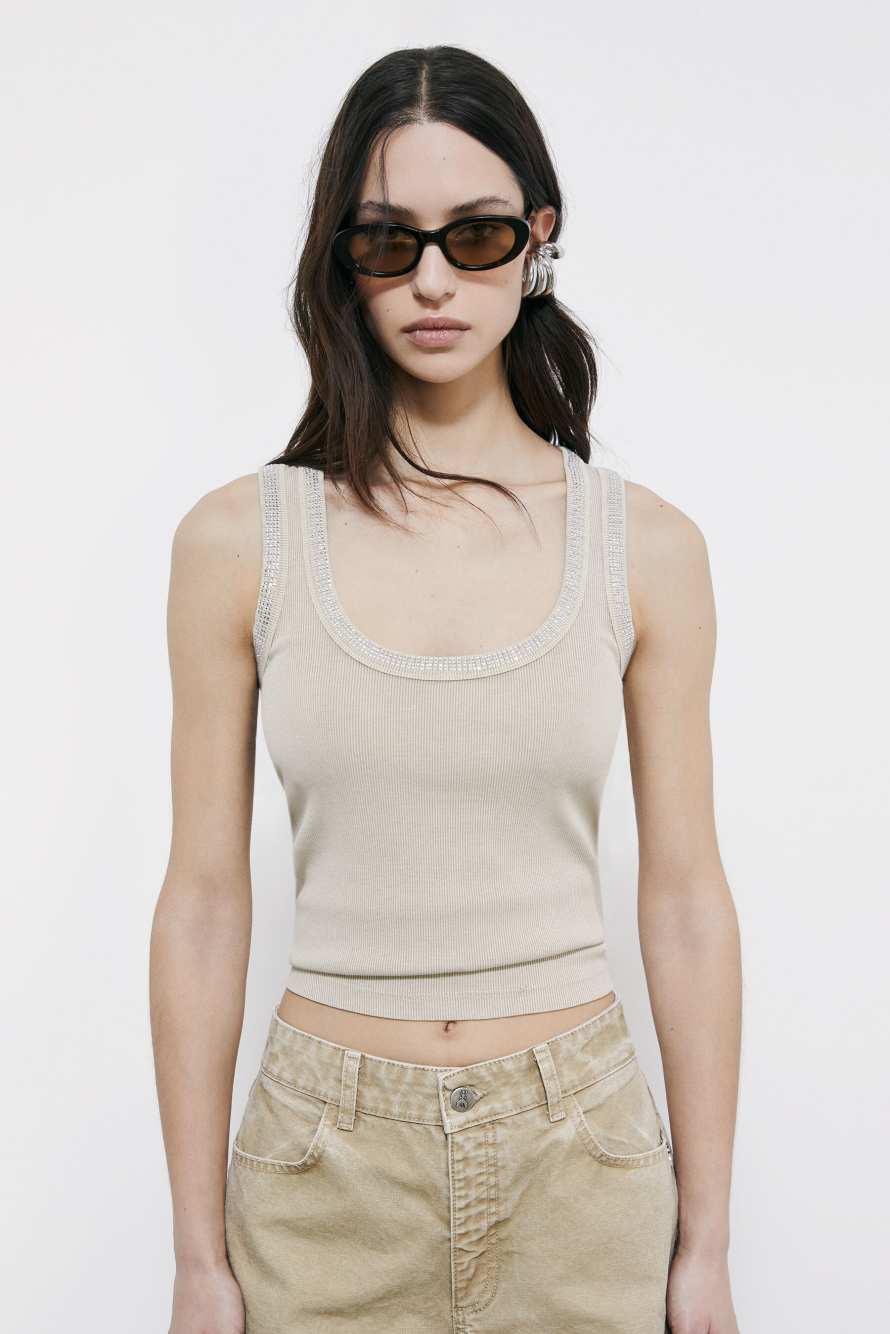 Tank top with rhinestones, Beige, Patrizia Pepe