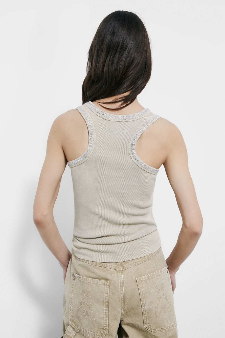 Tank top with rhinestones, Beige, Patrizia Pepe