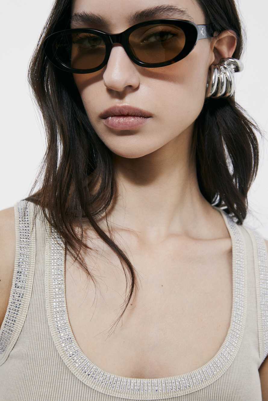 Tank top with rhinestones, Beige, Patrizia Pepe