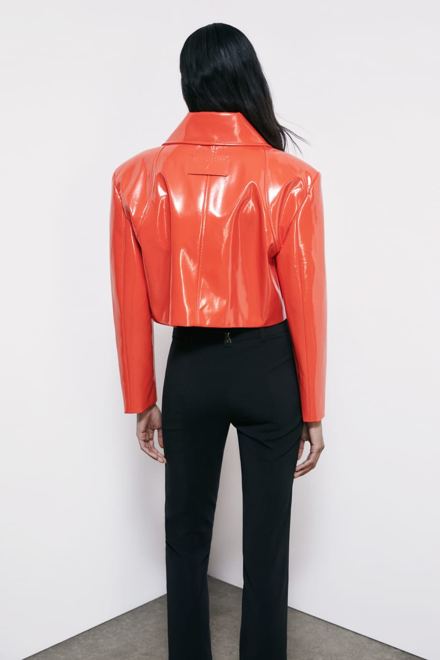 Glossy cropped biker jacket, Orange, Patrizia Pepe