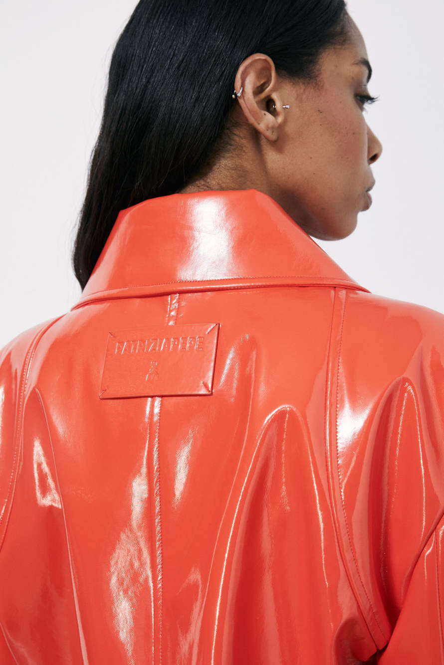 Glossy cropped biker jacket, Orange, Patrizia Pepe