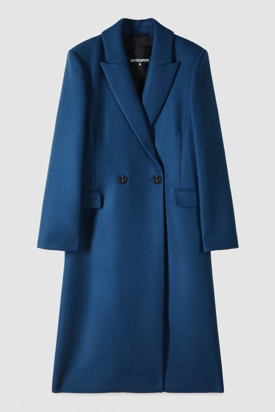 Long double-breasted coat, Blue, Patrizia Pepe
