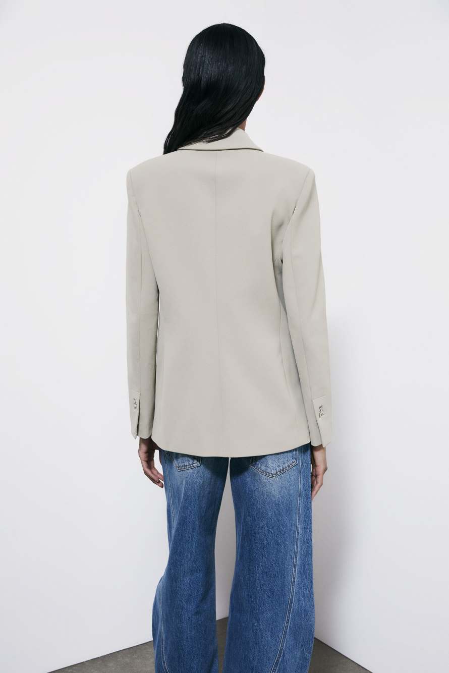 Двубортный блейзер из структурного твила, Бежевый, Patrizia Pepe