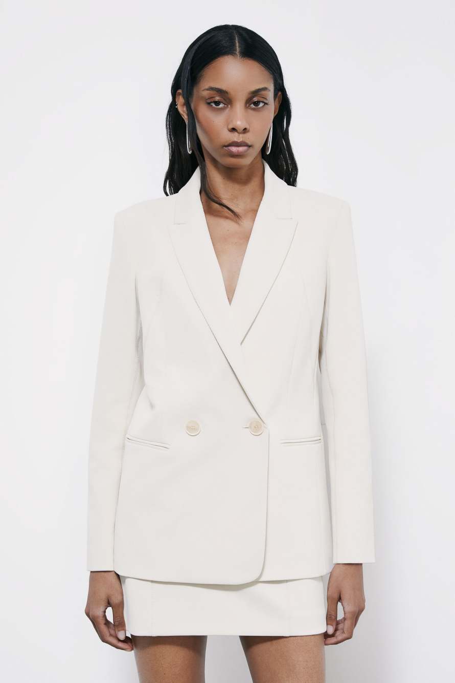 Double-breasted blazer in structured twill, White, Patrizia Pepe