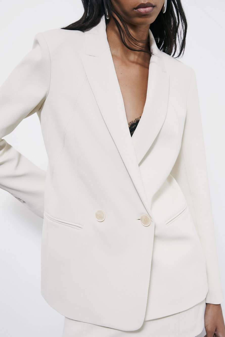 Double-breasted blazer in structured twill, White, Patrizia Pepe