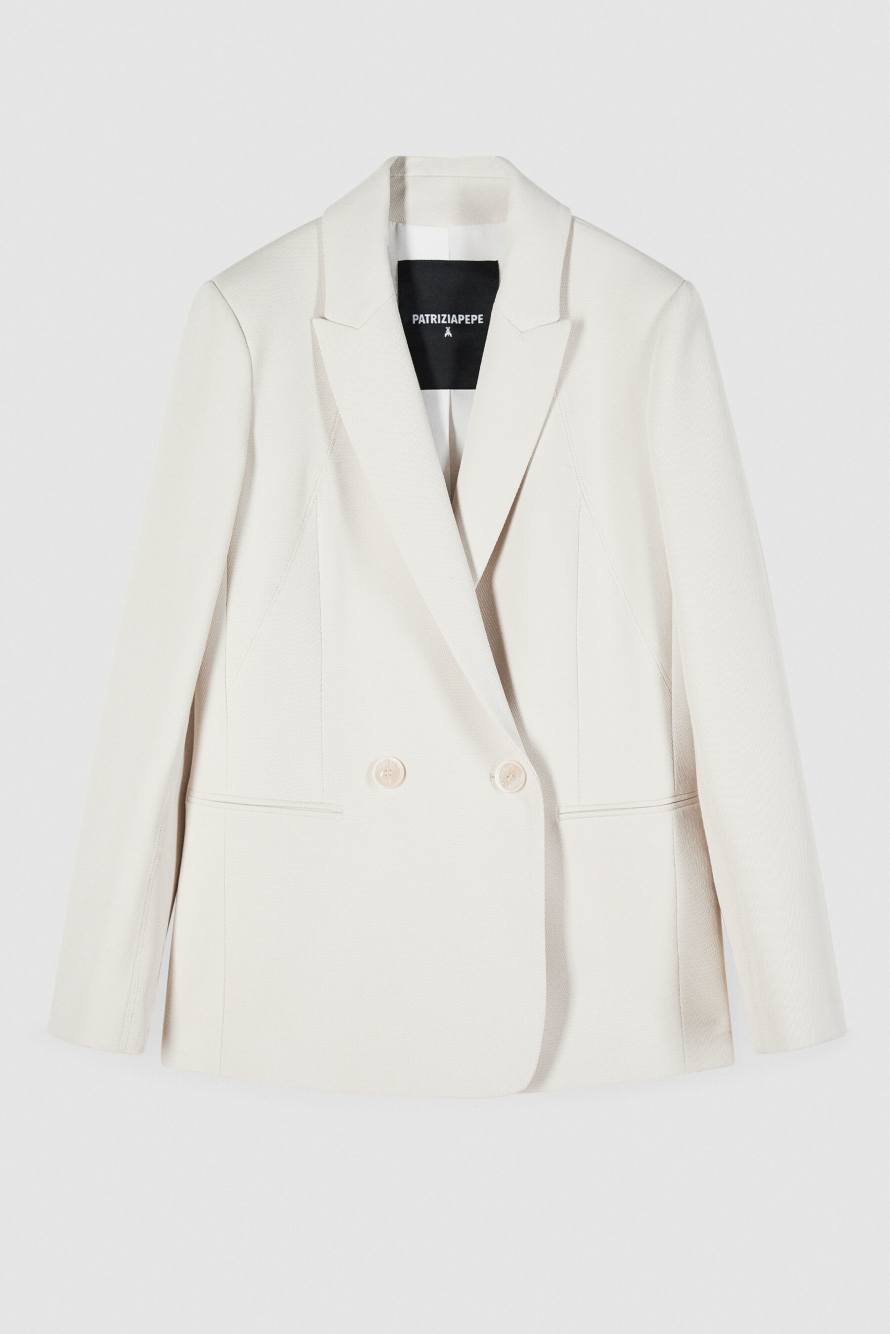 Double-breasted blazer in structured twill, White, Patrizia Pepe