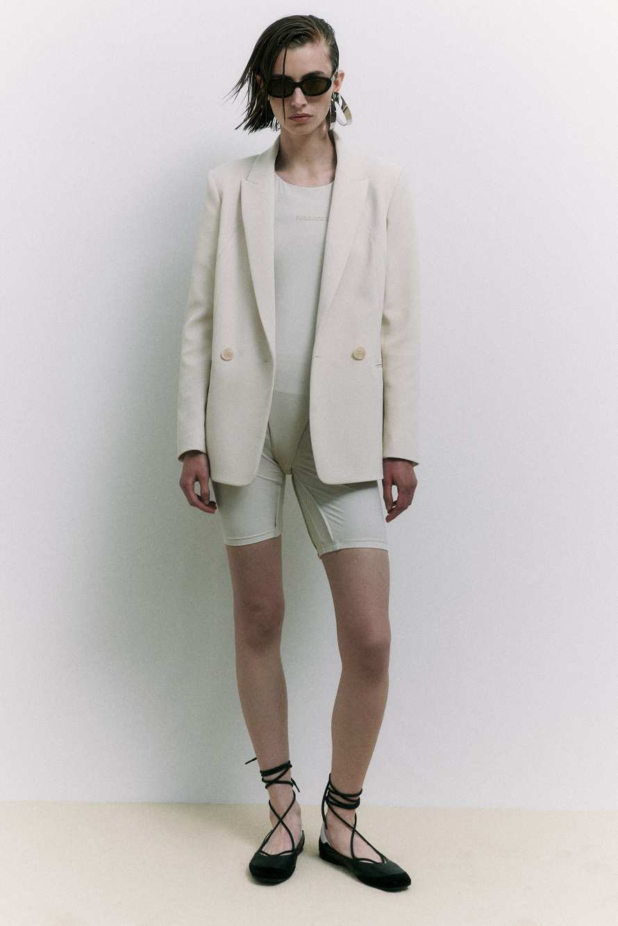 Double-breasted blazer in structured twill, White, Patrizia Pepe