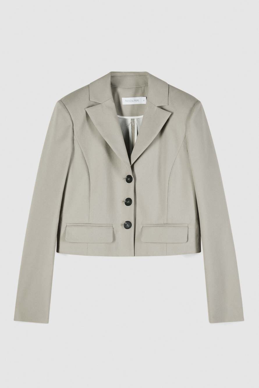 Укороченный блейзер из легкого хлопка, Бежевый, Patrizia Pepe