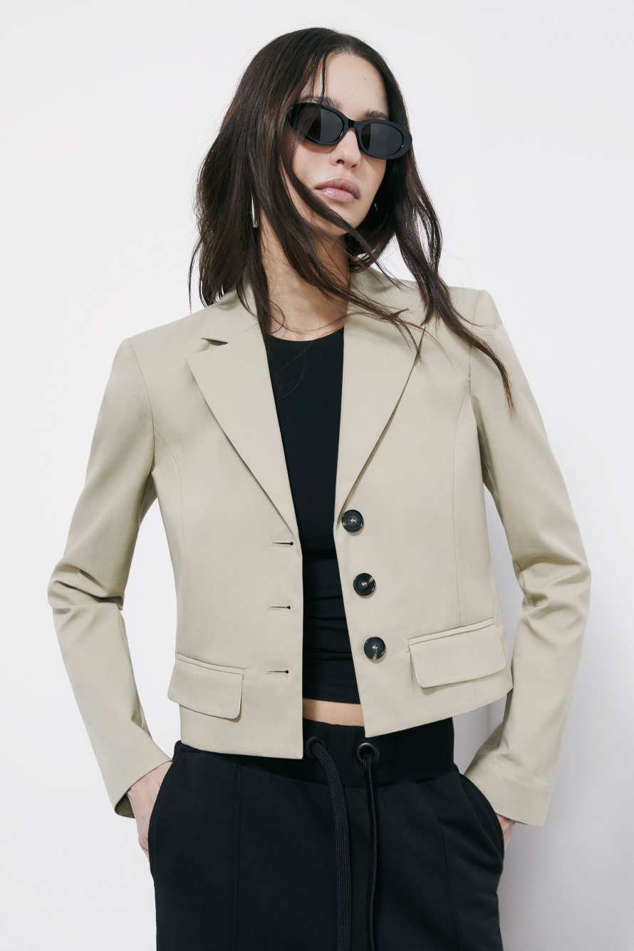 Укороченный блейзер из легкого хлопка, Бежевый, Patrizia Pepe