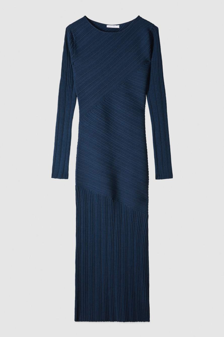 Knit midi dress with sculptural lines, Blue, Patrizia Pepe