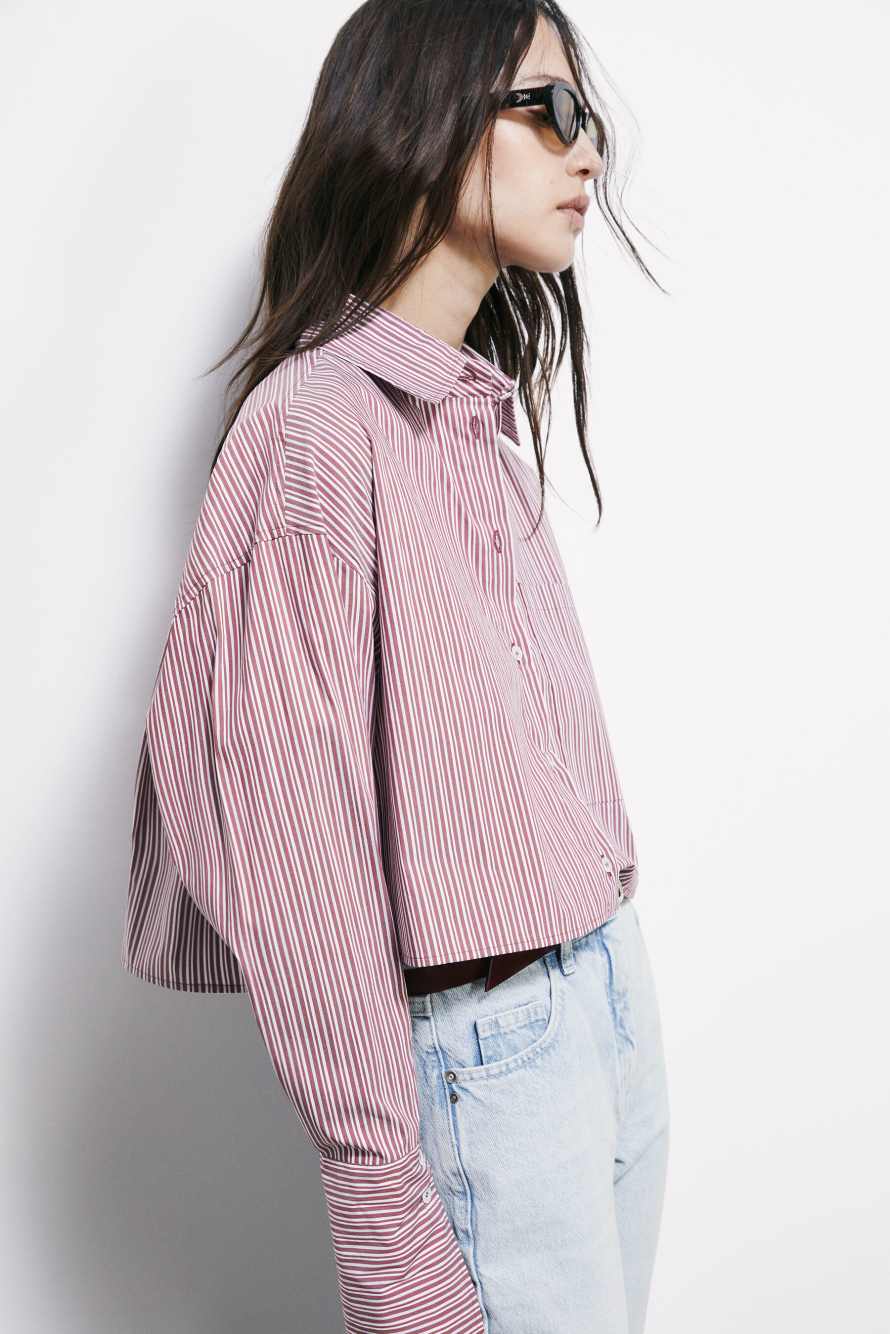Striped poplin cropped shirt, Stripes, Patrizia Pepe