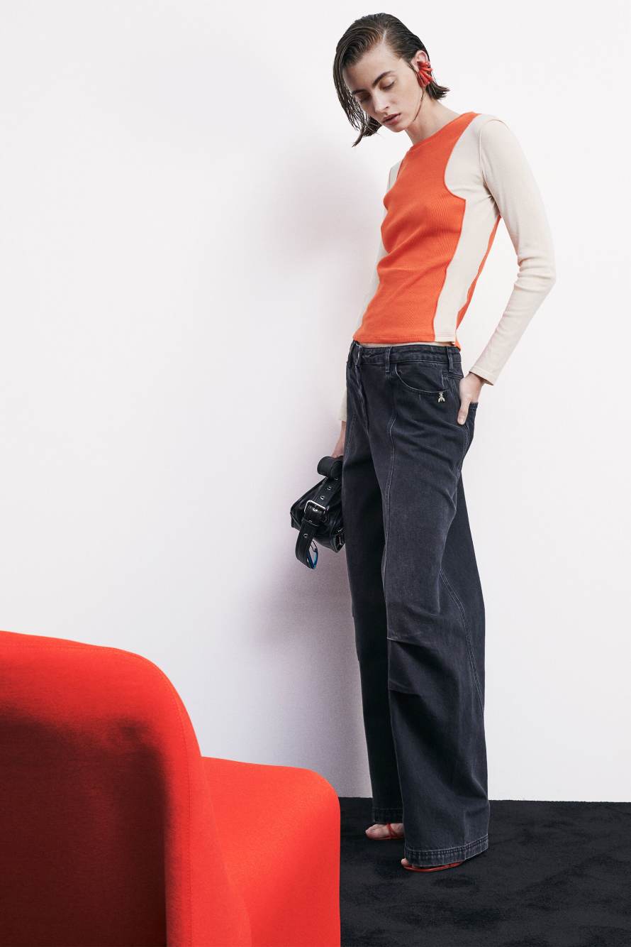 Maglia color block in costina, Warm Ivory/Arrancione, Patrizia Pepe