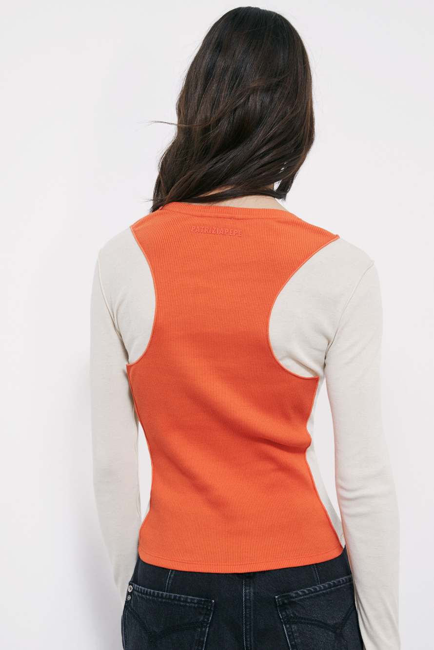 Maglia color block in costina, Warm Ivory/Arrancione, Patrizia Pepe