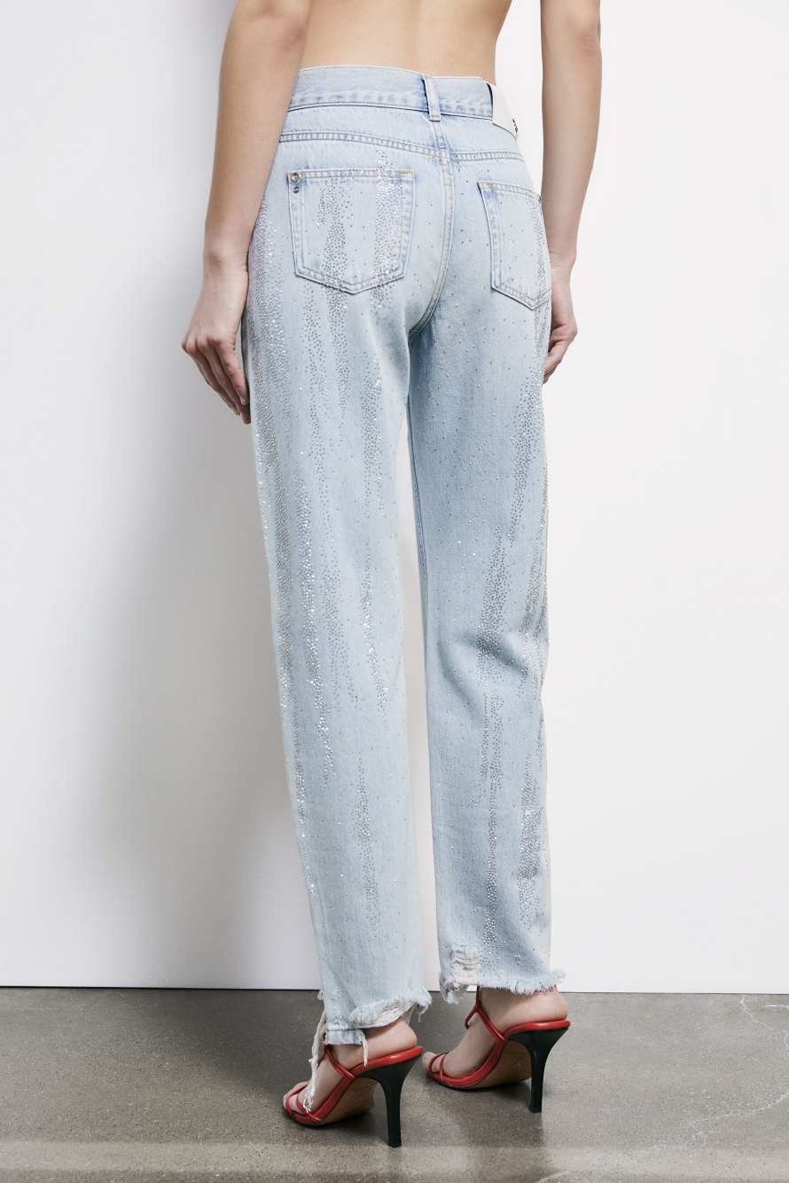 Cigarette jeans with rhinestones, Blue, Patrizia Pepe