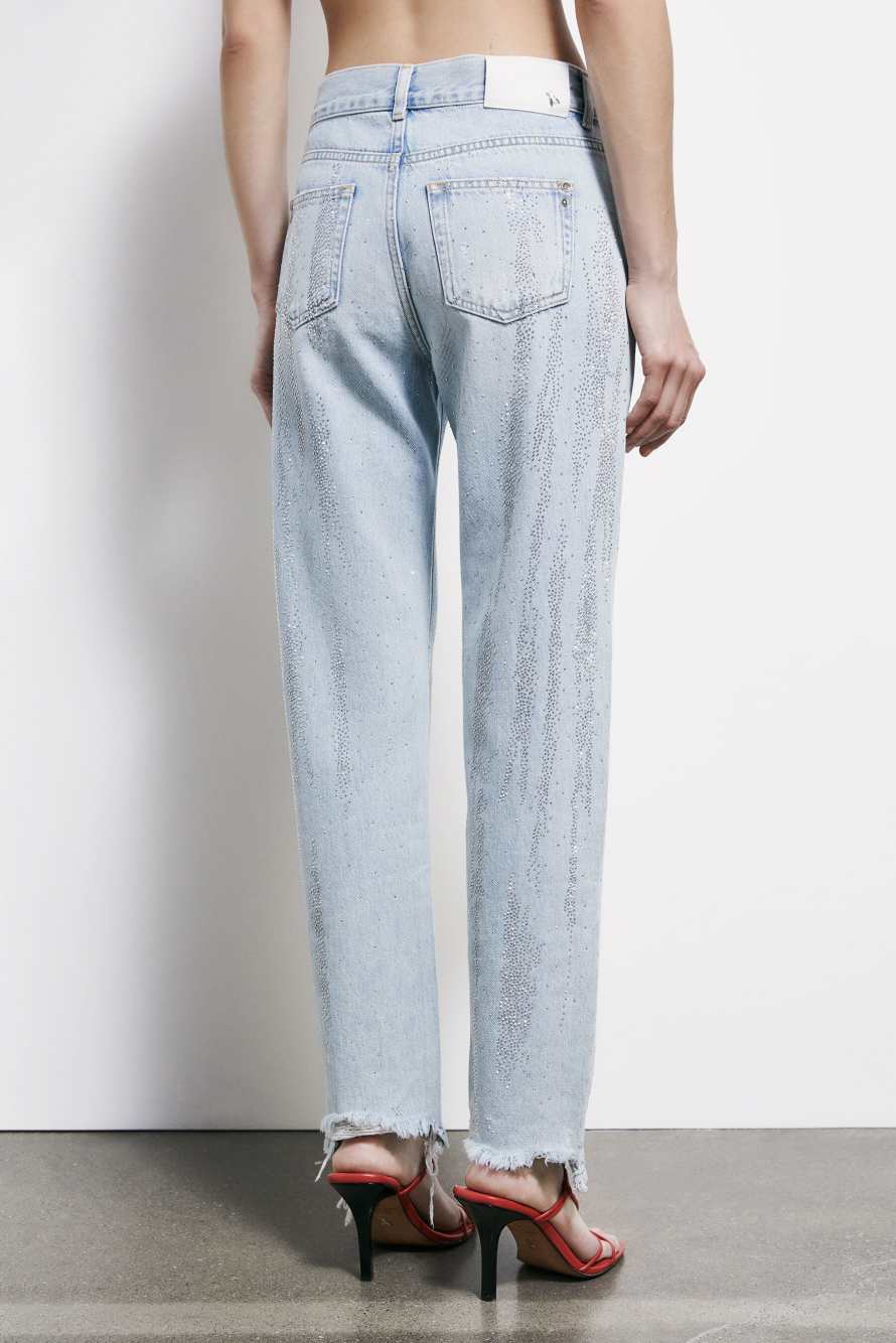 Cigarette jeans with rhinestones, Blue, Patrizia Pepe