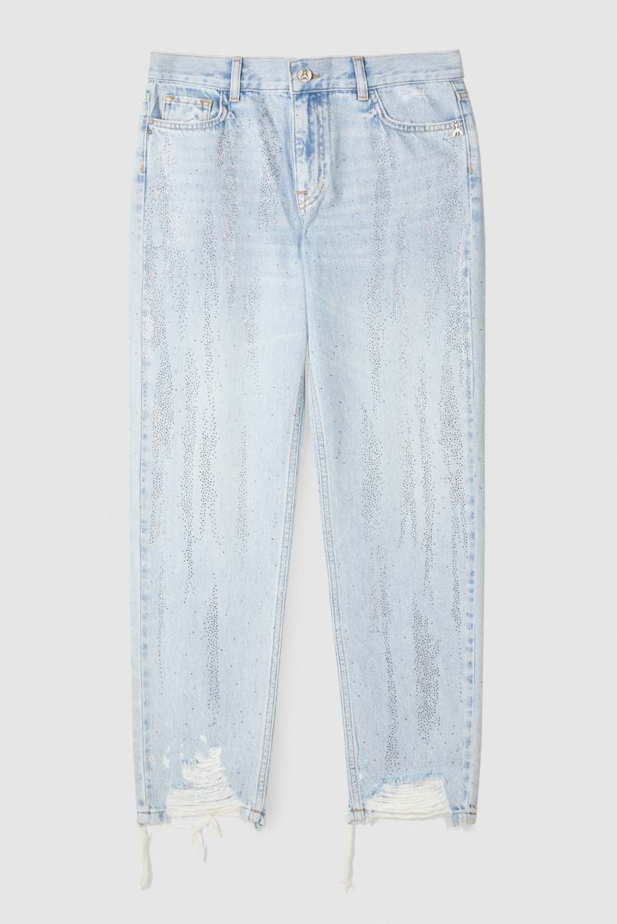 Cigarette jeans with rhinestones, Blue, Patrizia Pepe