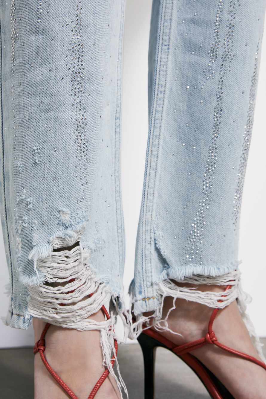 Cigarette jeans with rhinestones, Blue, Patrizia Pepe