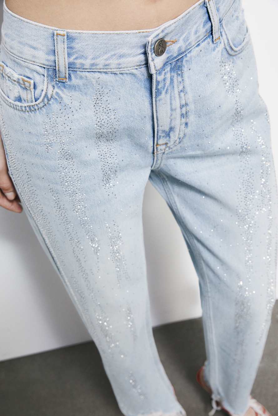 Cigarette jeans with rhinestones, Blue, Patrizia Pepe