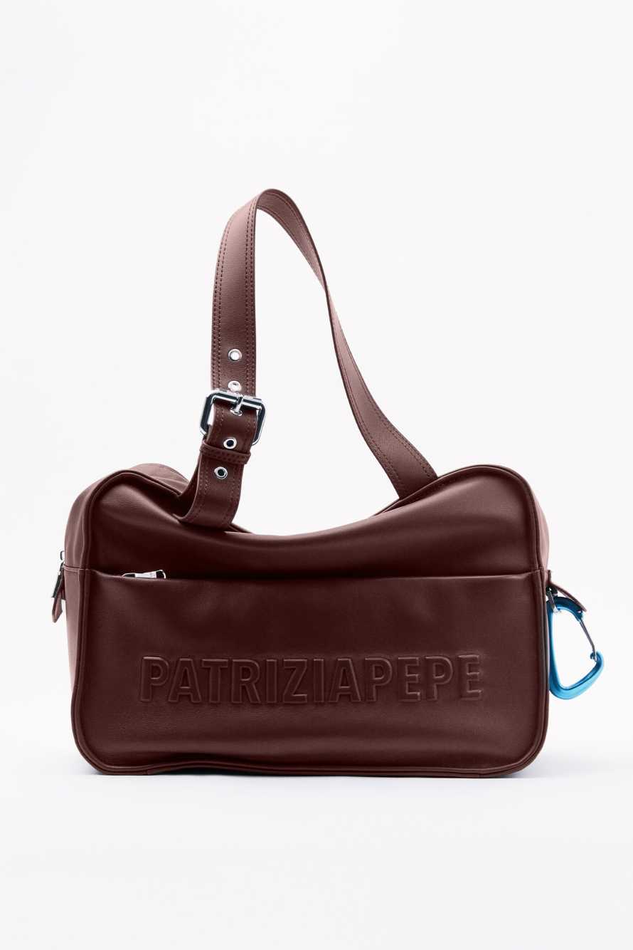 (IM)PERFECTION shopping bag in leather, Brown, Patrizia Pepe