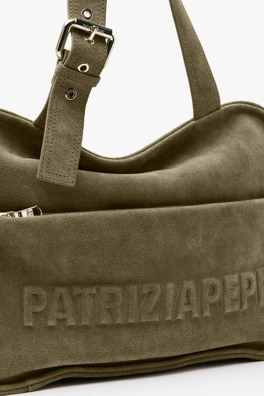 (IM)PERFECTION suede shopping bag, Green, Patrizia Pepe