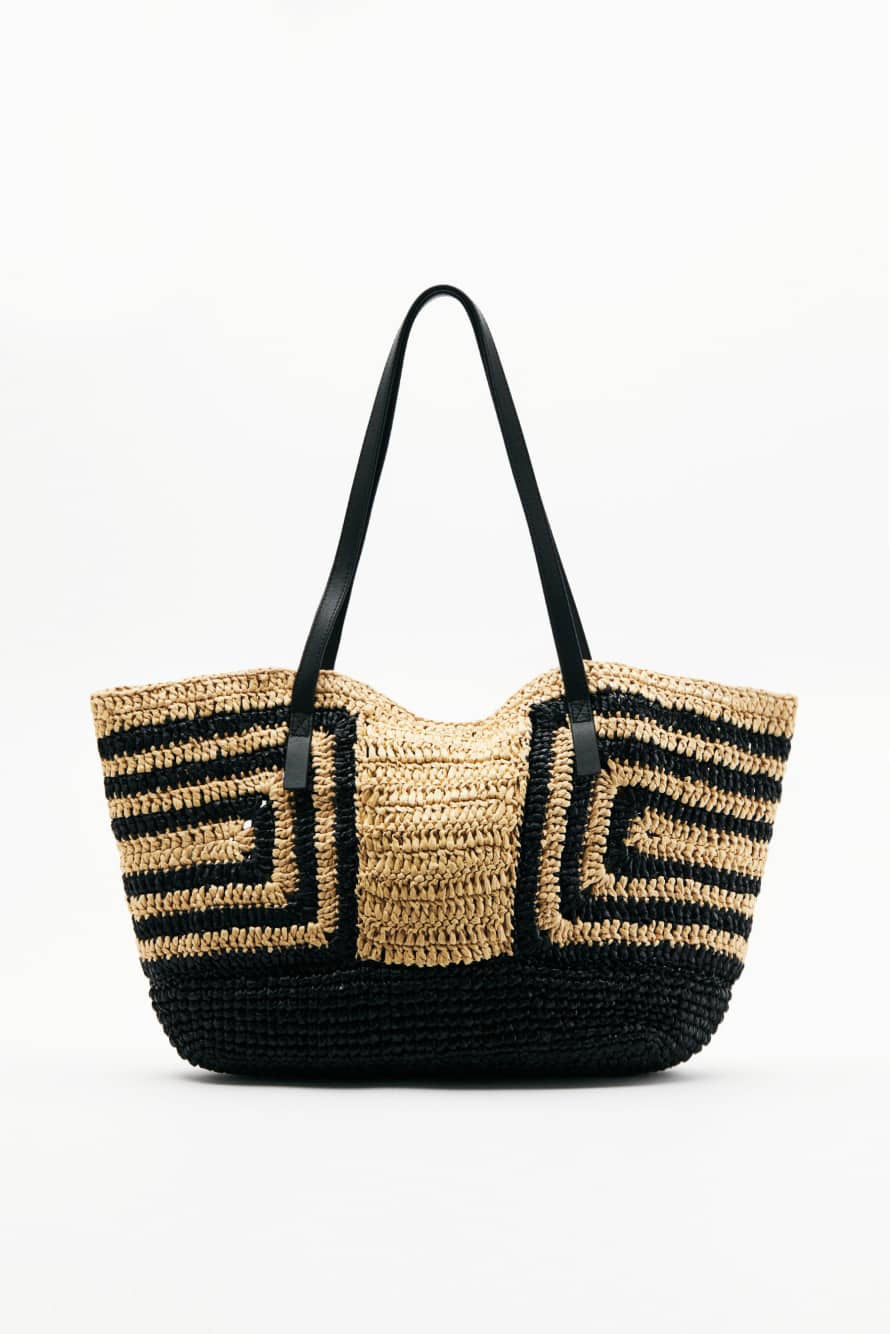 Never Complete raffia shopping bag, Black/Natural, Patrizia Pepe