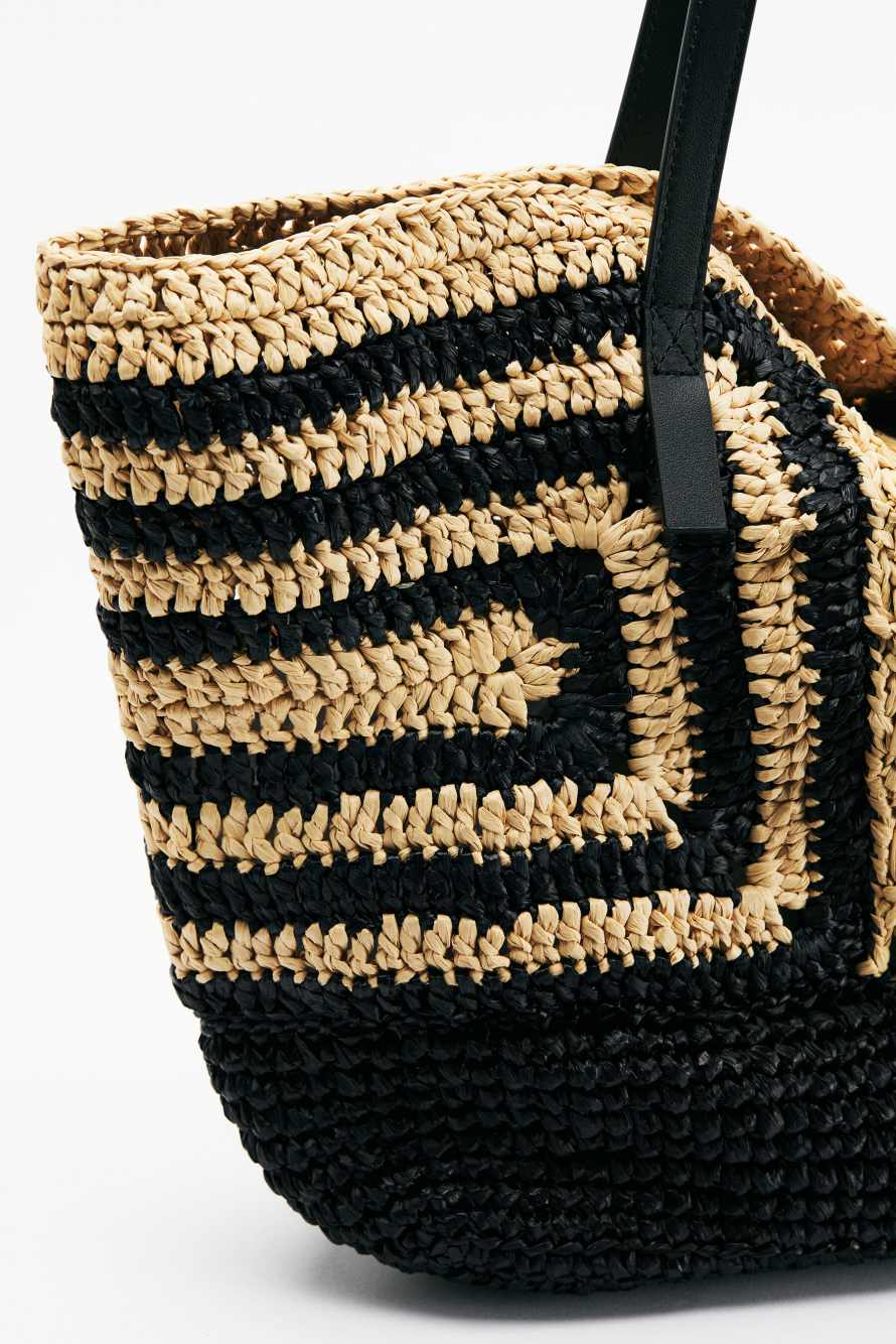 Never Complete raffia shopping bag, Black/Natural, Patrizia Pepe