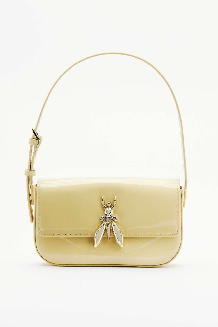 "ESSENTIAL" Fly glossy leather shoulder bag, Yellow, Patrizia Pepe