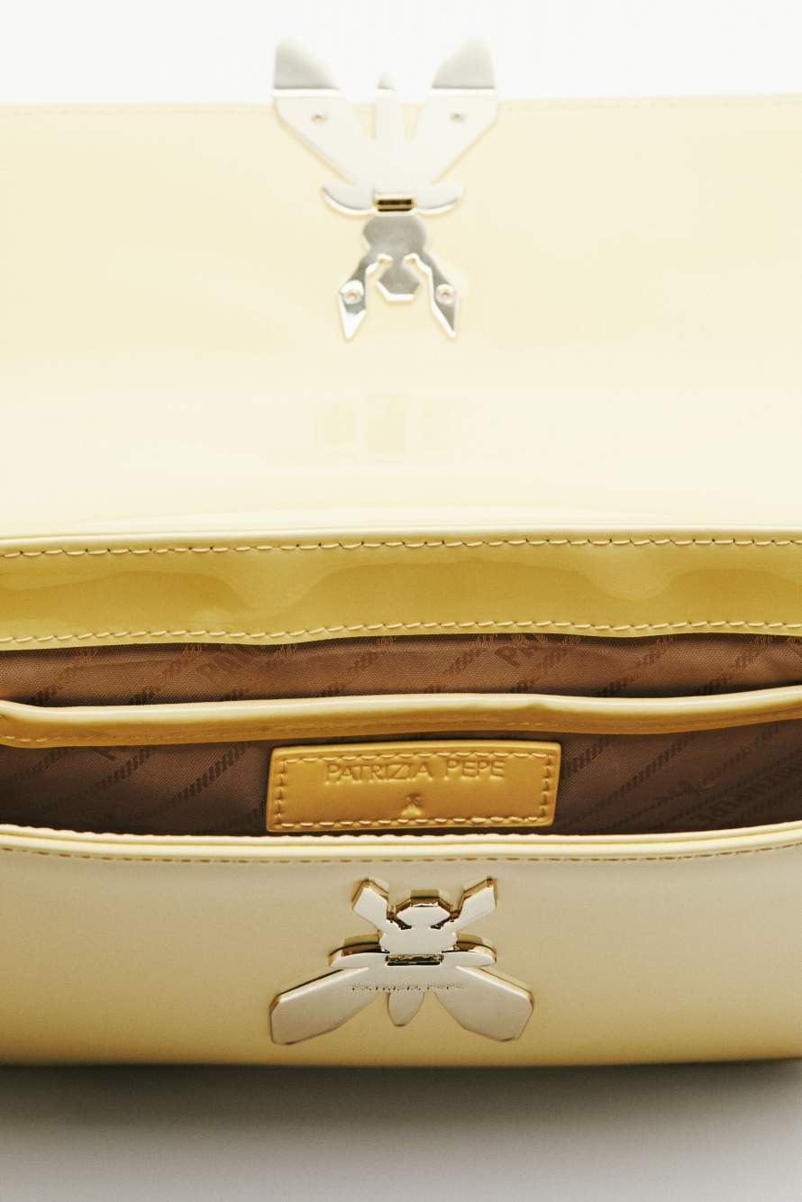 "ESSENTIAL" Fly glossy leather shoulder bag, Yellow, Patrizia Pepe