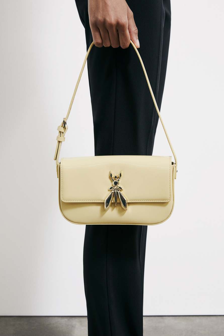 "ESSENTIAL" Fly glossy leather shoulder bag, Yellow, Patrizia Pepe