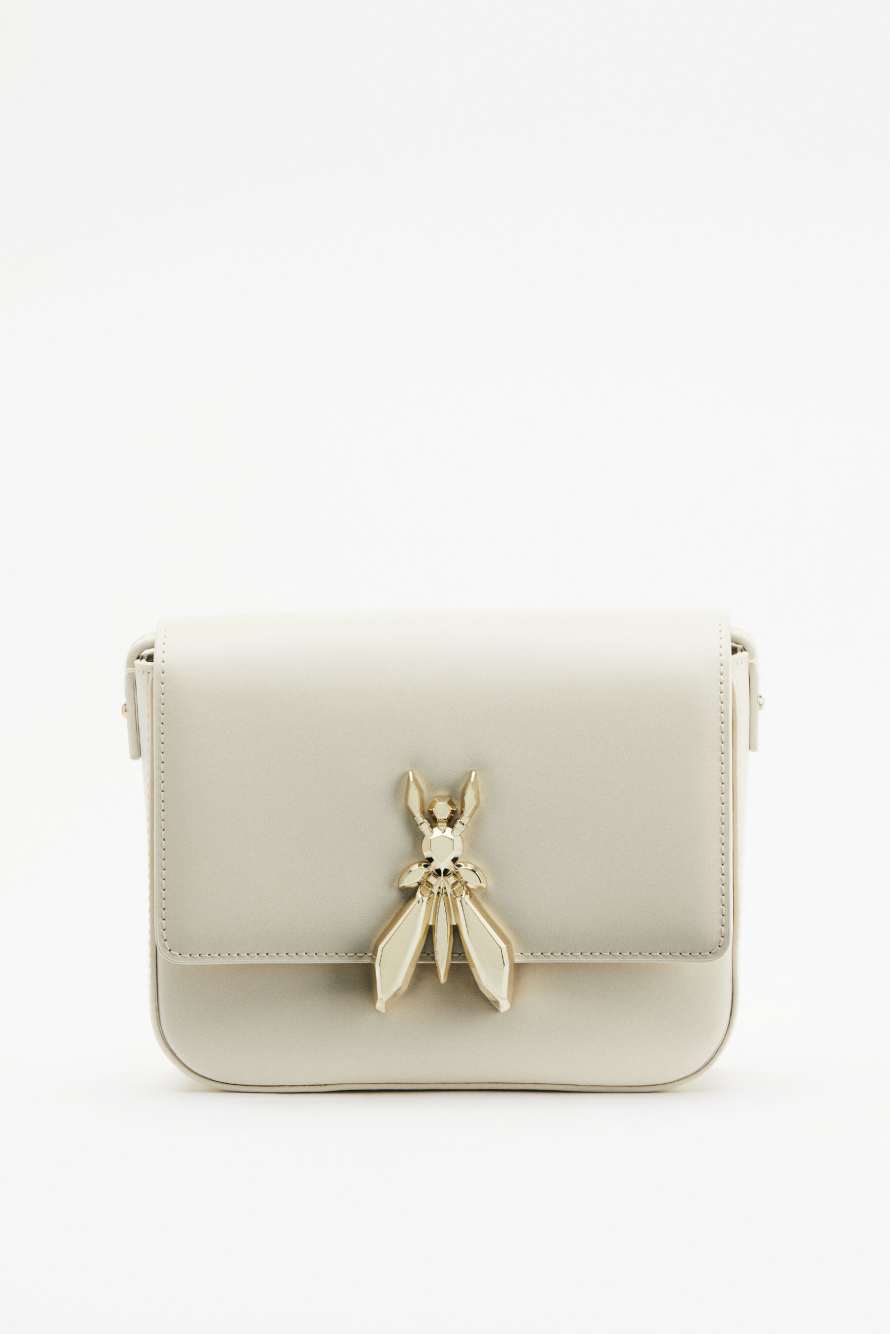 Essential Fly leather shoulder bag, White, Patrizia Pepe