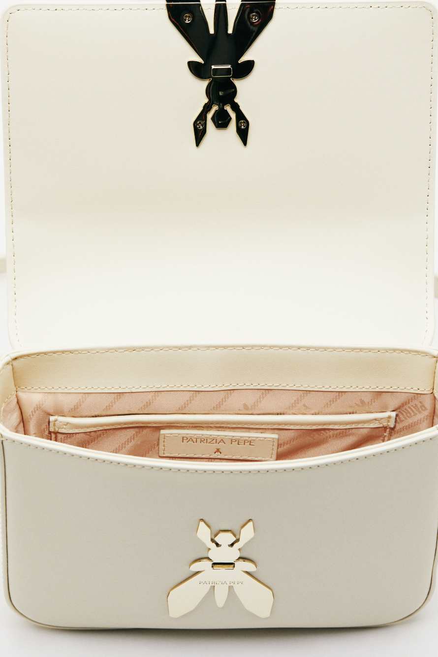 Essential Fly leather shoulder bag, White, Patrizia Pepe