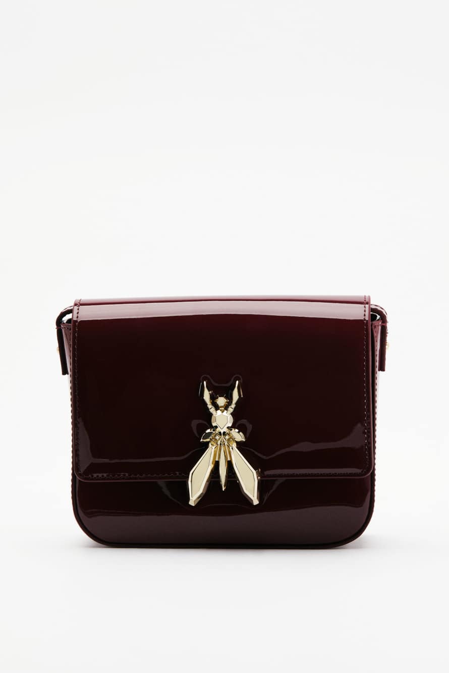 Essential Fly glossy leather shoulder bag, Brown, Patrizia Pepe