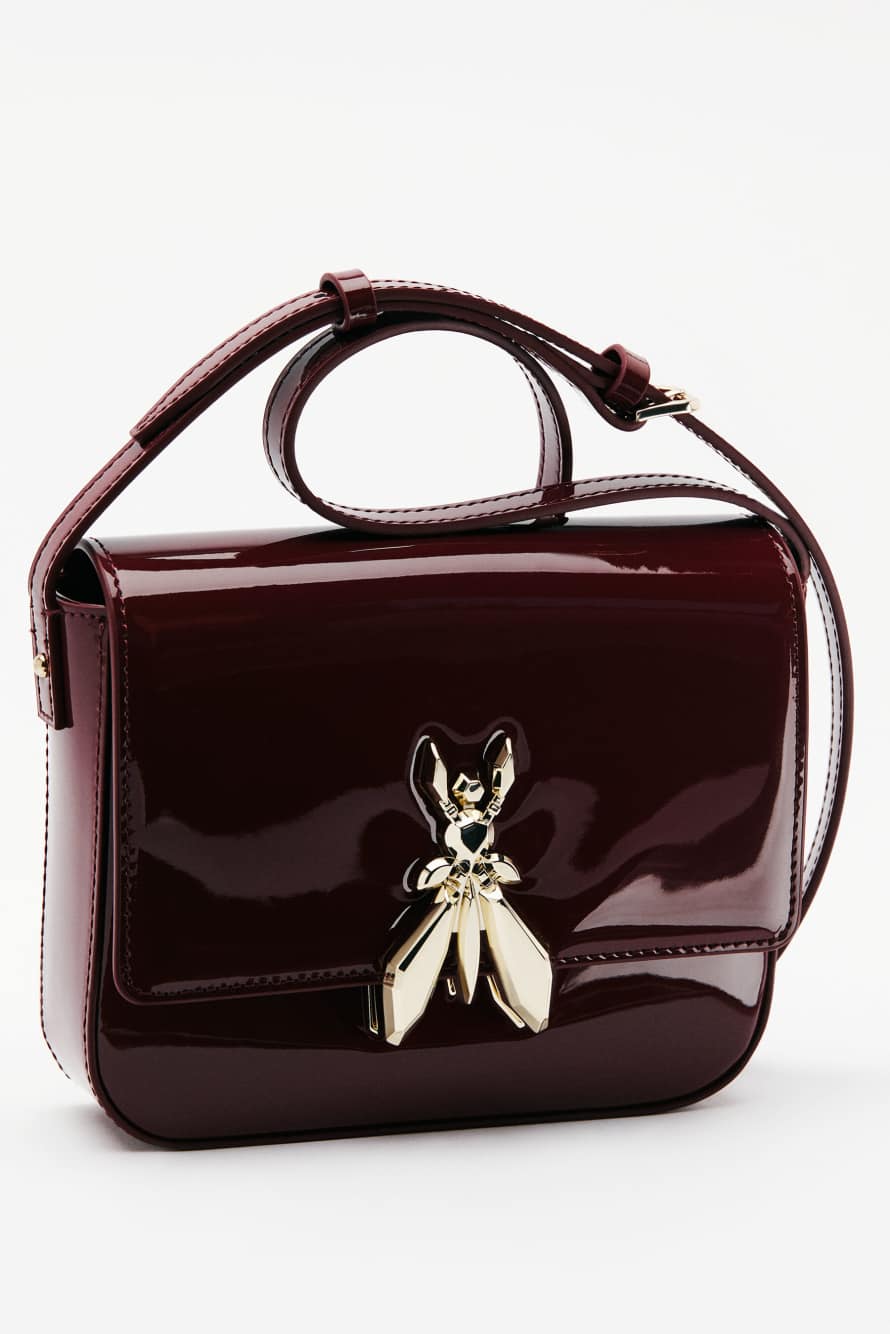 Essential Fly glossy leather shoulder bag, Brown, Patrizia Pepe