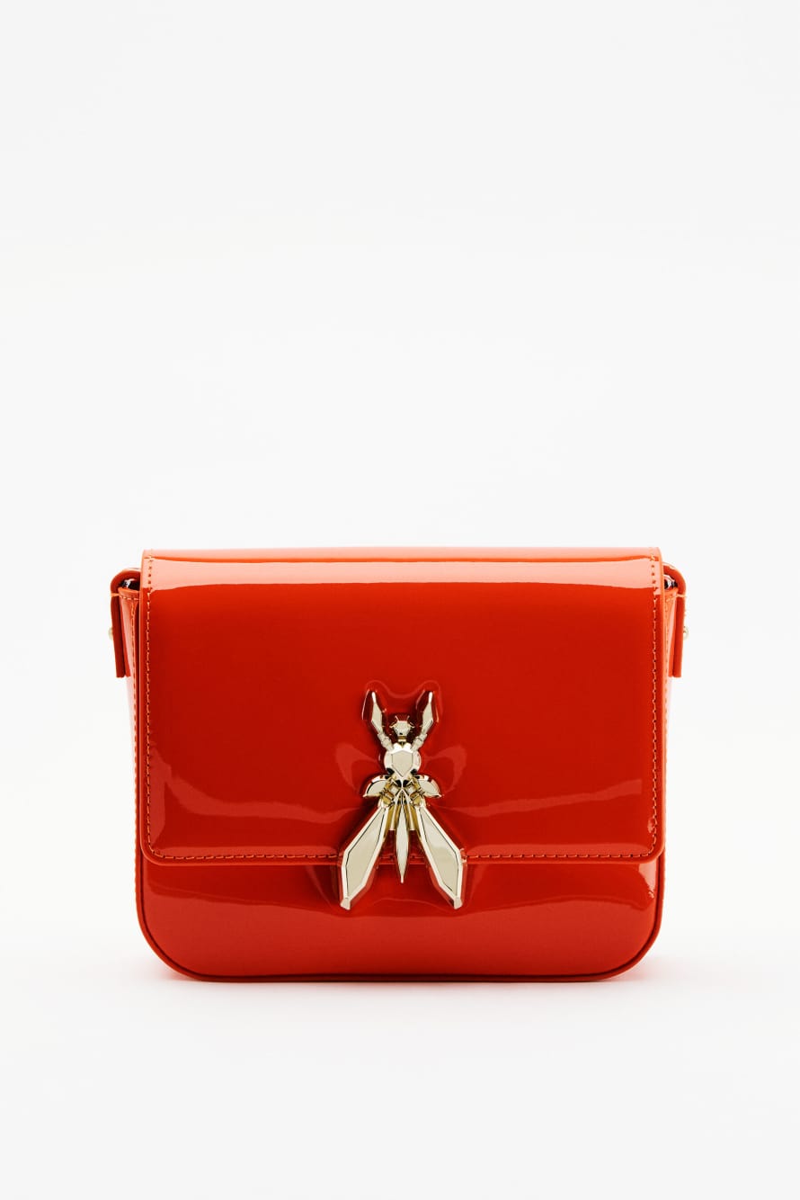 Sac bandouli&egrave;re Essential Fly en cuir verni, Orange, Patrizia Pepe