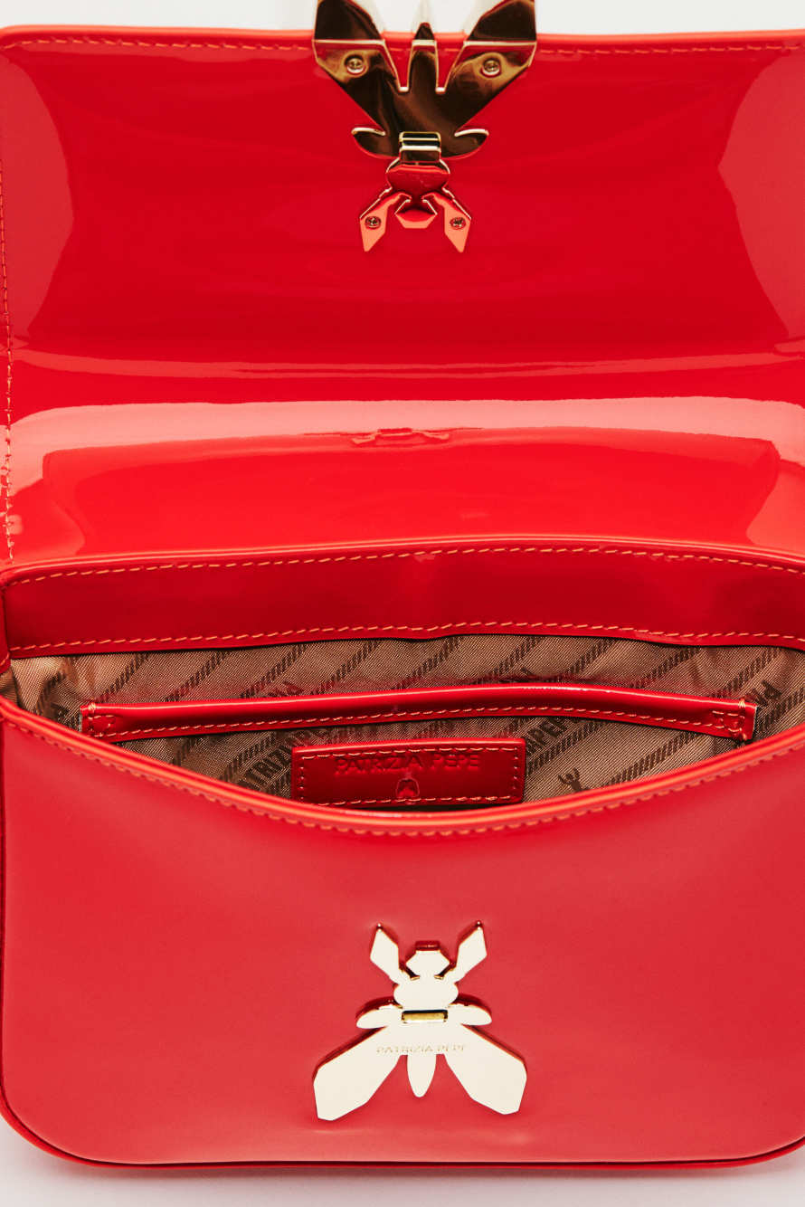 Sac bandouli&egrave;re Essential Fly en cuir verni, Orange, Patrizia Pepe