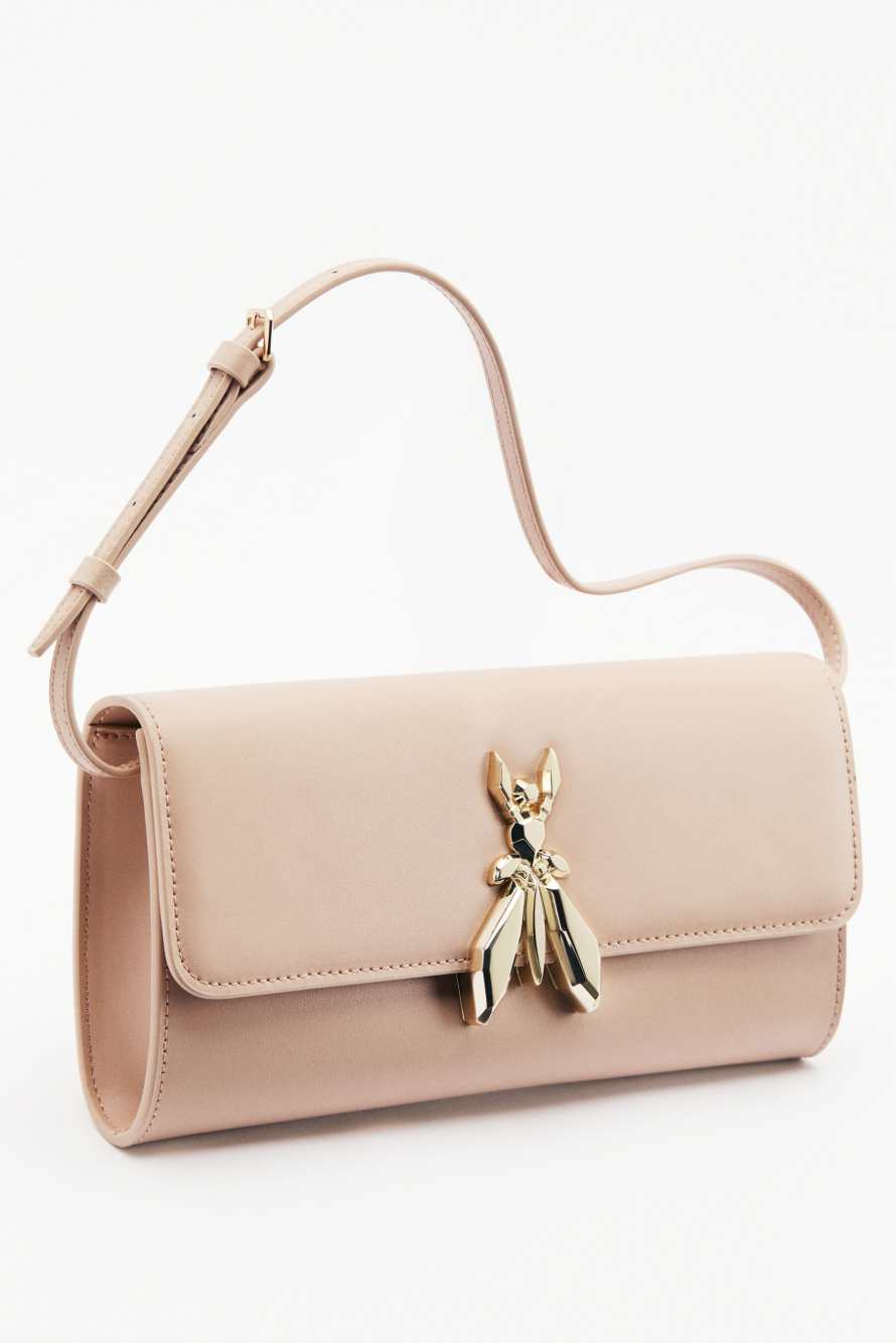 Square Essential Fly leather crossbody bag, Beige, Patrizia Pepe