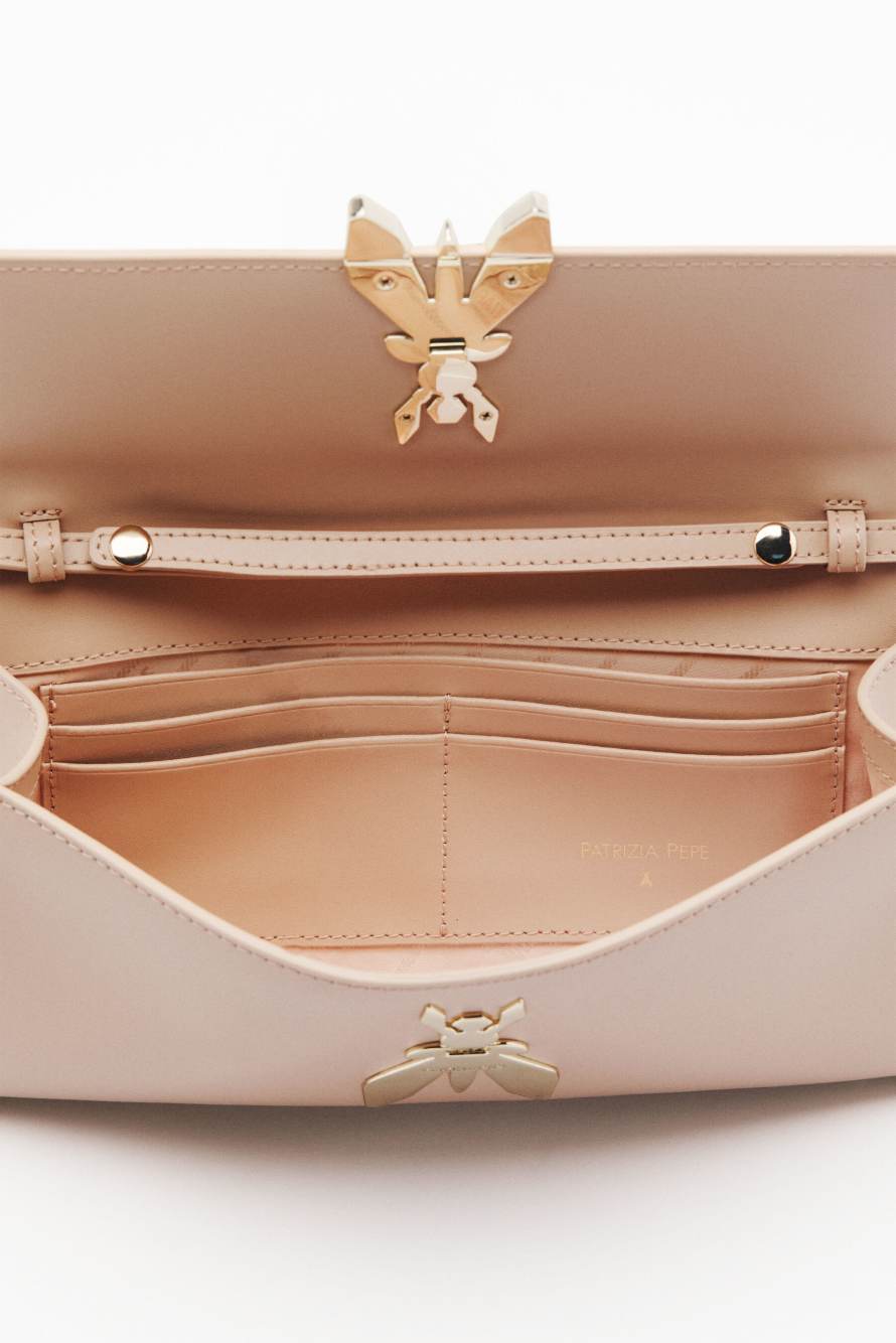 Square Essential Fly leather crossbody bag, Beige, Patrizia Pepe