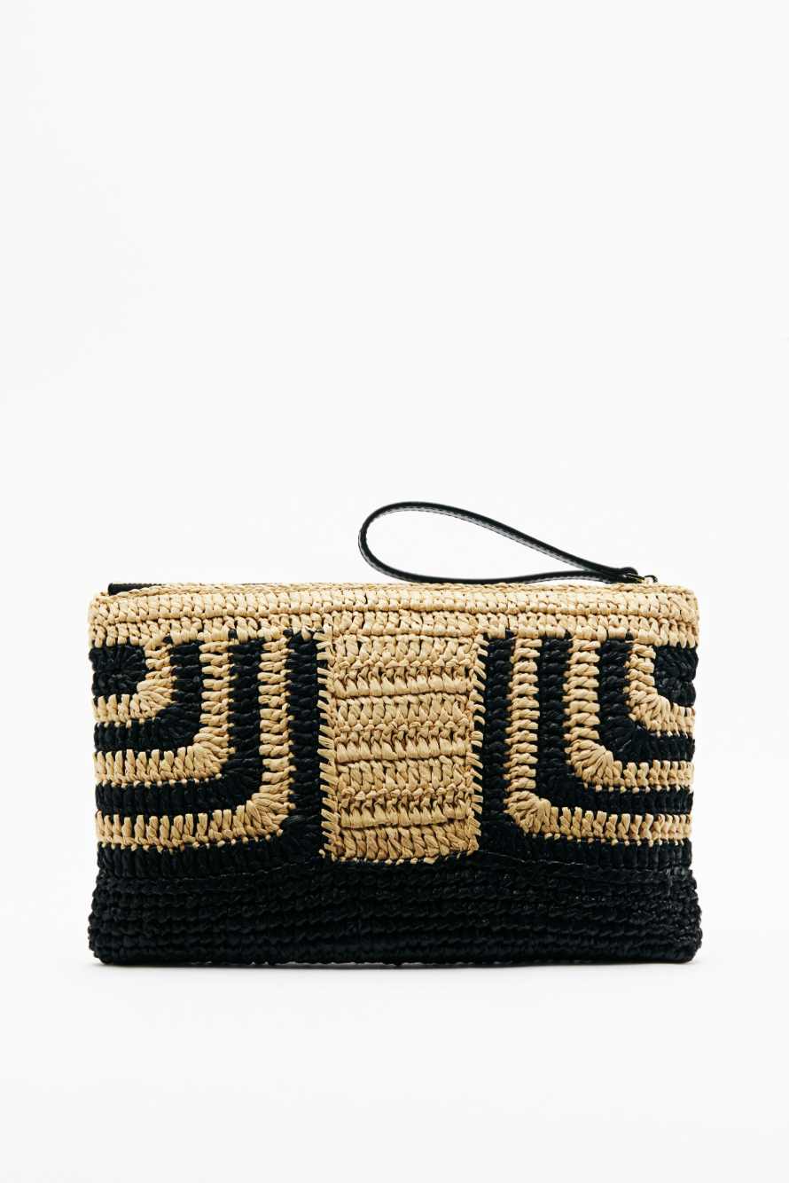Raffia clutch bag, Black/Natural, Patrizia Pepe