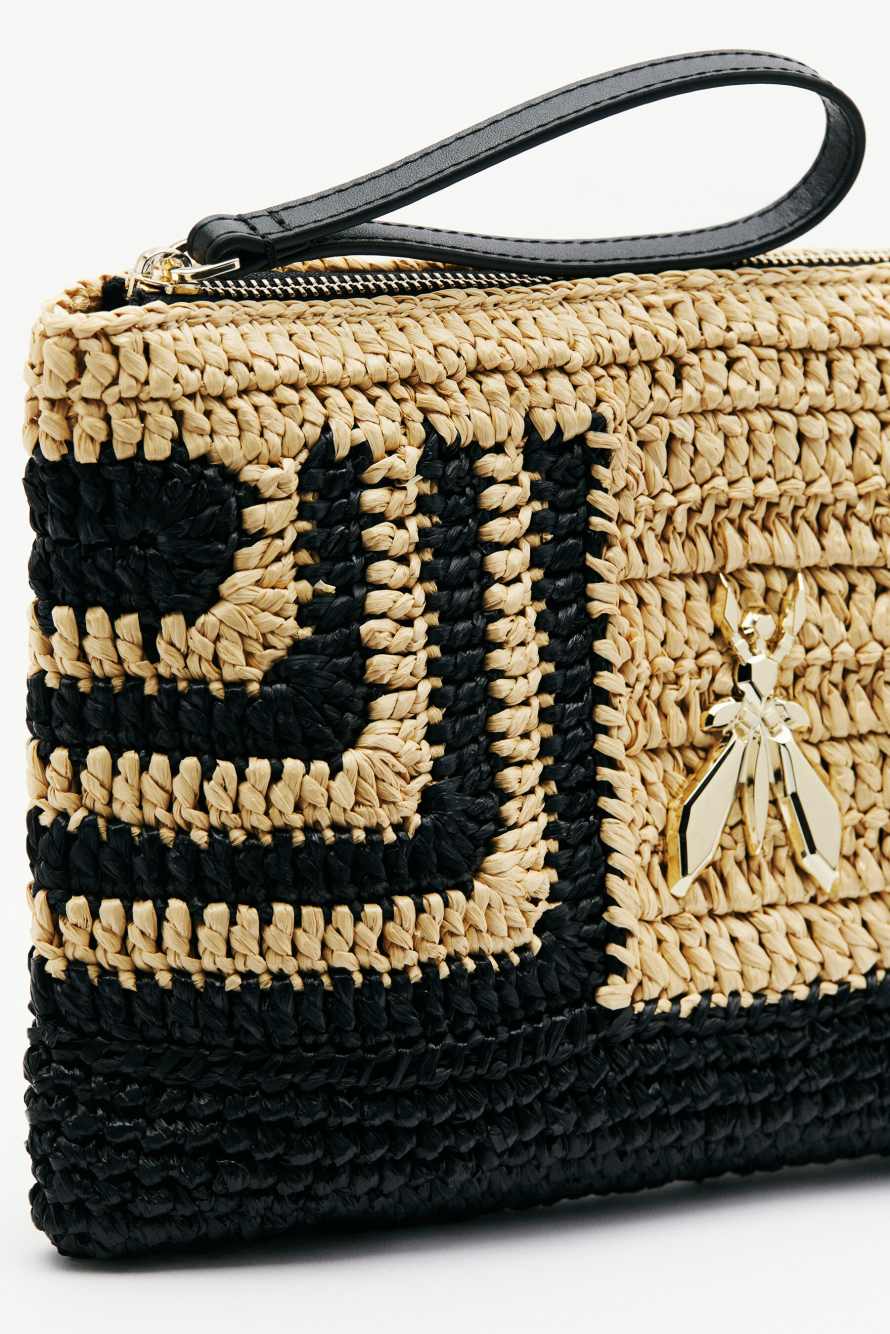 Raffia clutch bag, Black/Natural, Patrizia Pepe