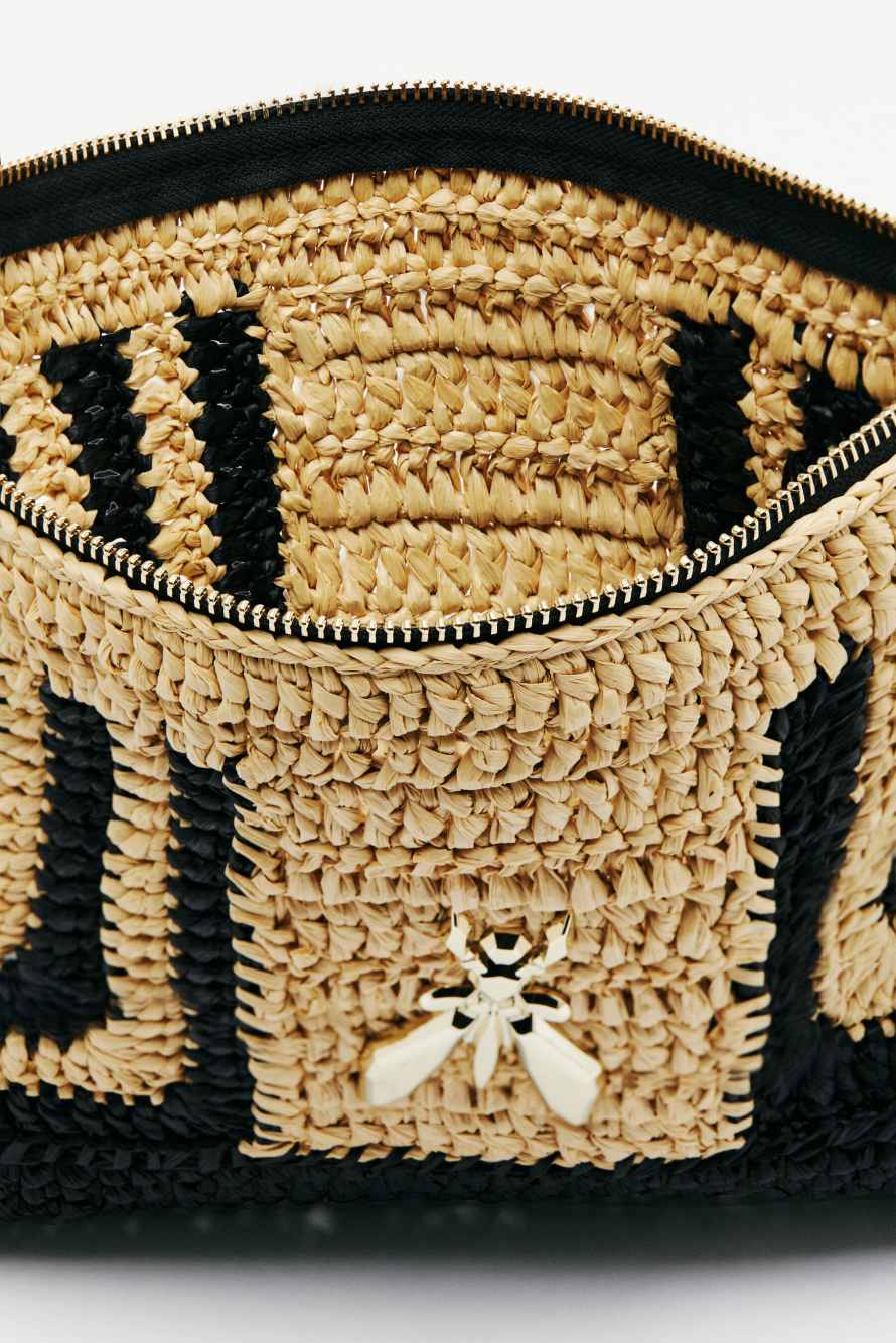Raffia clutch bag, Black/Natural, Patrizia Pepe