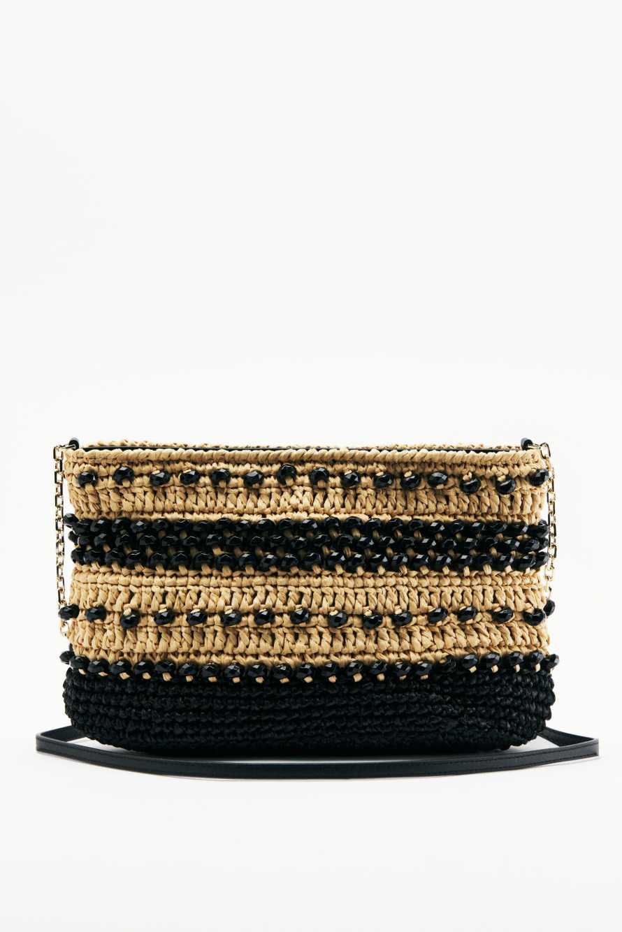 Raffia clutch, Black/Natural, Patrizia Pepe