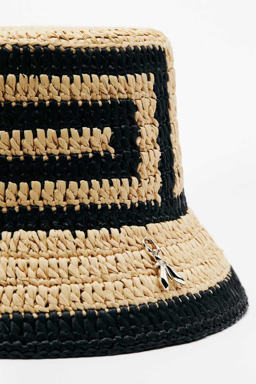 Raffia bucket hat, Black/Natural, Patrizia Pepe