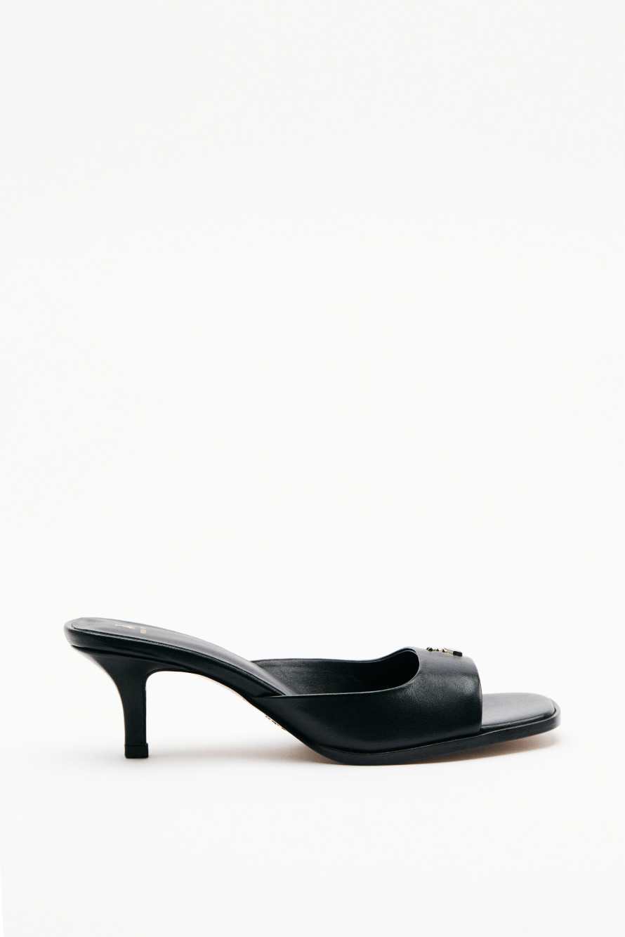 Square Sabot-Sandalen Essential Fly mit Nappaleder, Schwarz, Patrizia Pepe